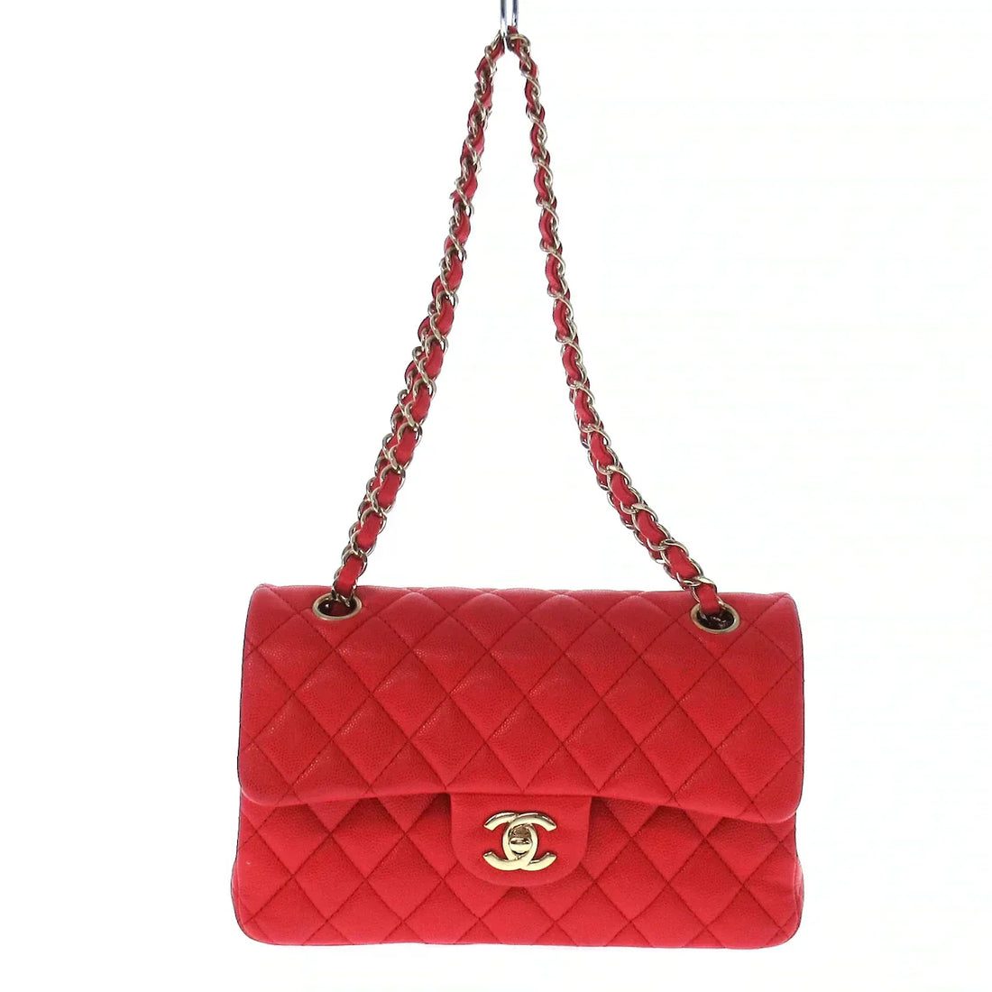 Chanel red caviar small timeless bag