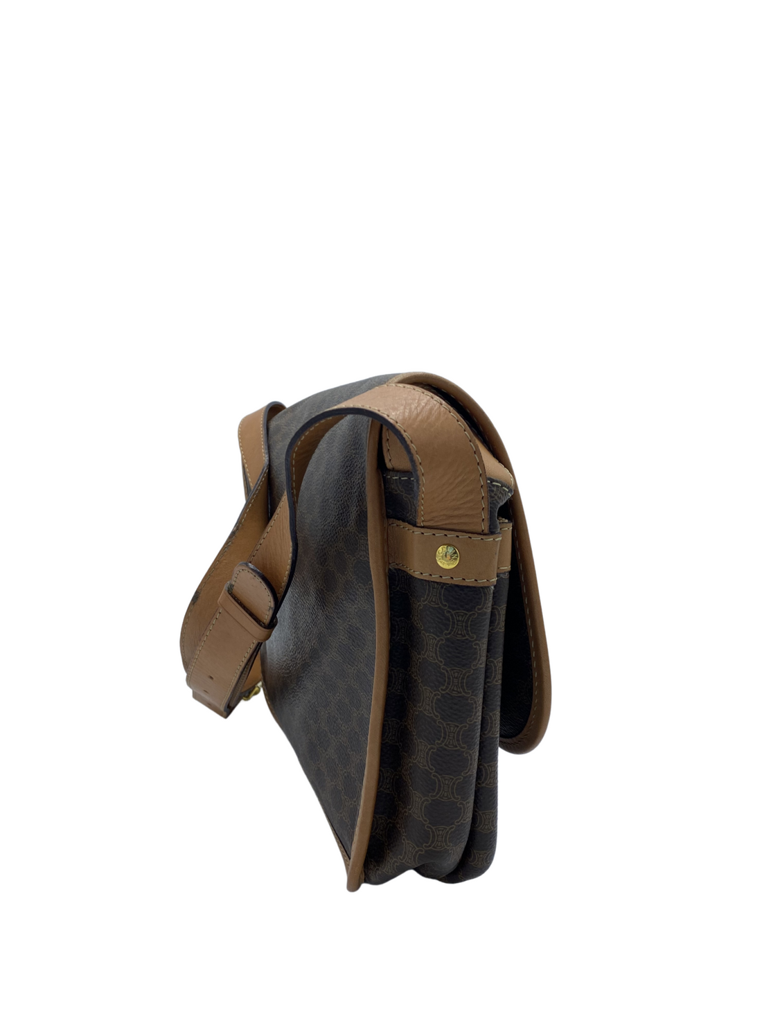 Celine   Brown Coated Canvas Macadam Crossbody