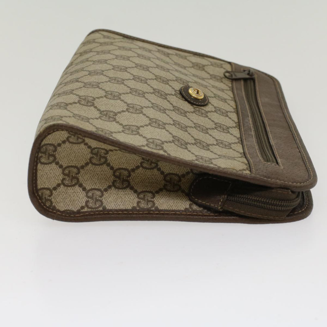 GUCCI GG Canvas Clutch Bag PVC Leather Beige 97.01.037  48147