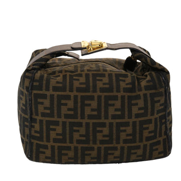 FENDI Zucca Canvas Hand Bag Leather Black Brown  48281