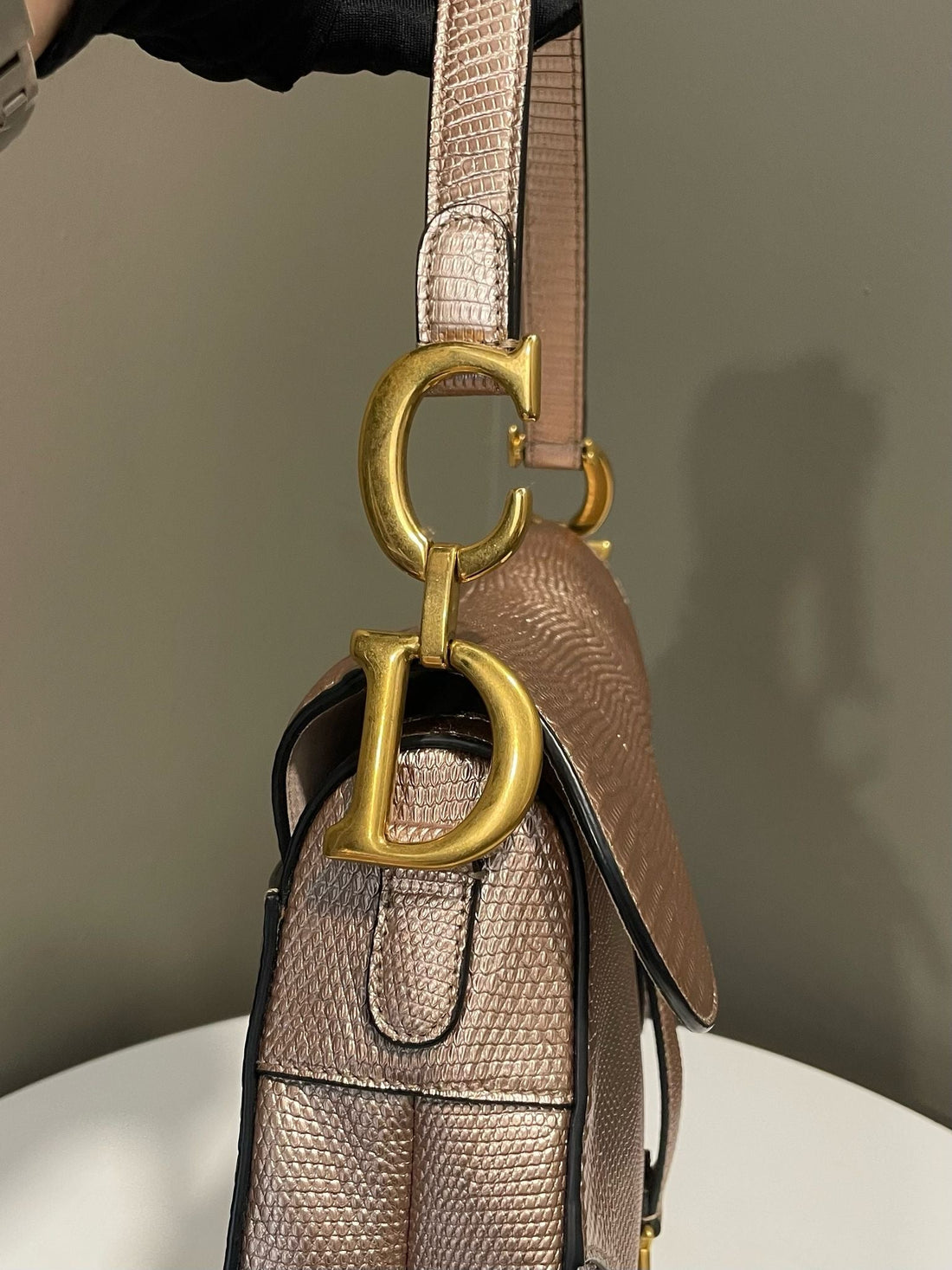 Dior Saddle Bag Rose Gold Exotic Lizard