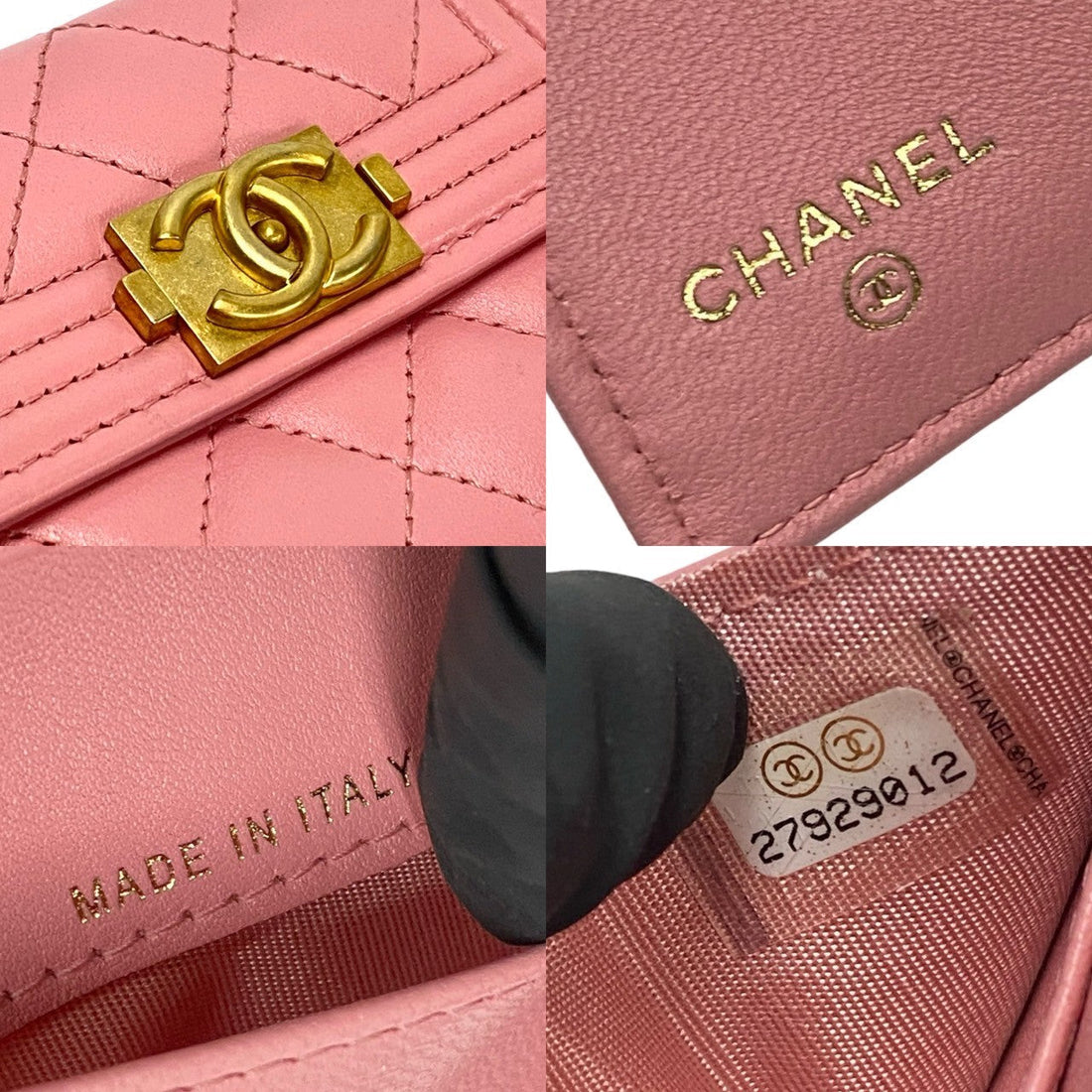 CHANEL Tri-fold wallet lambskin pink Boy chanel