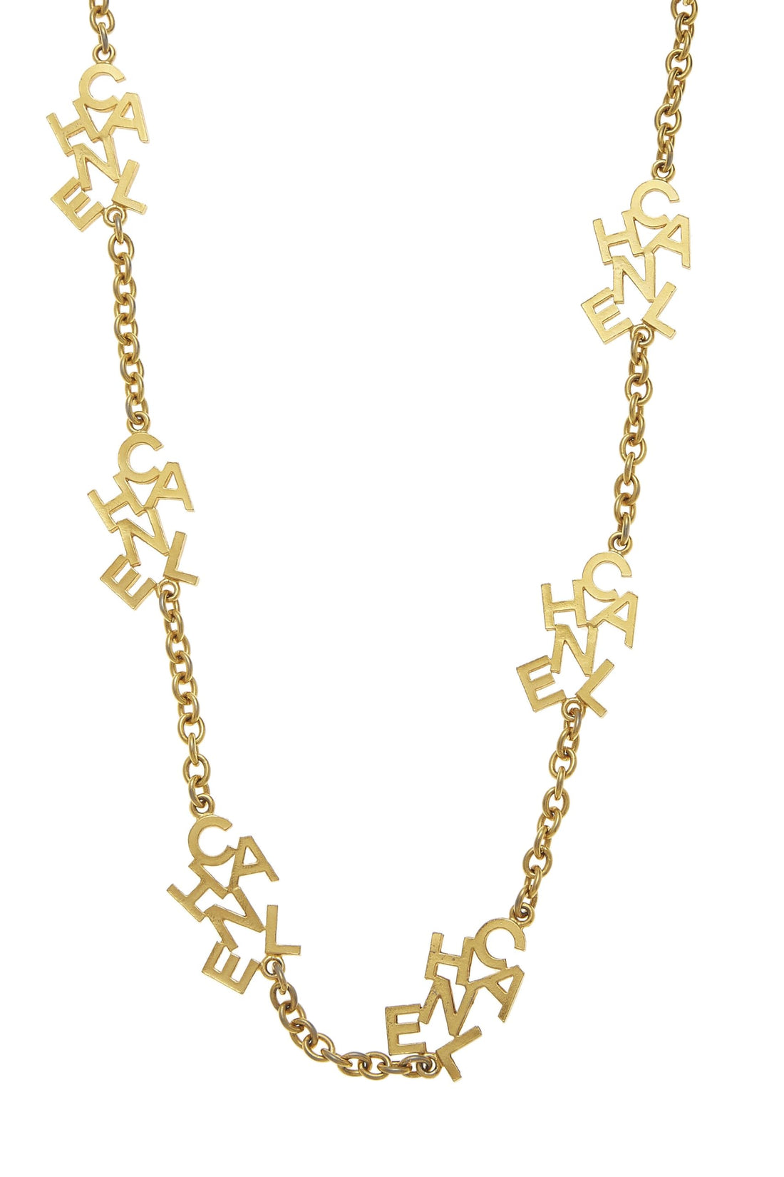 Chanel,  Gold Logo Letters Charm Necklace, Gold