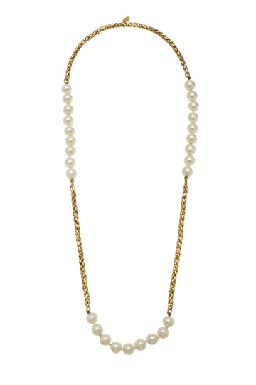 Chanel,  Gold & Faux Pearl Necklace, Gold