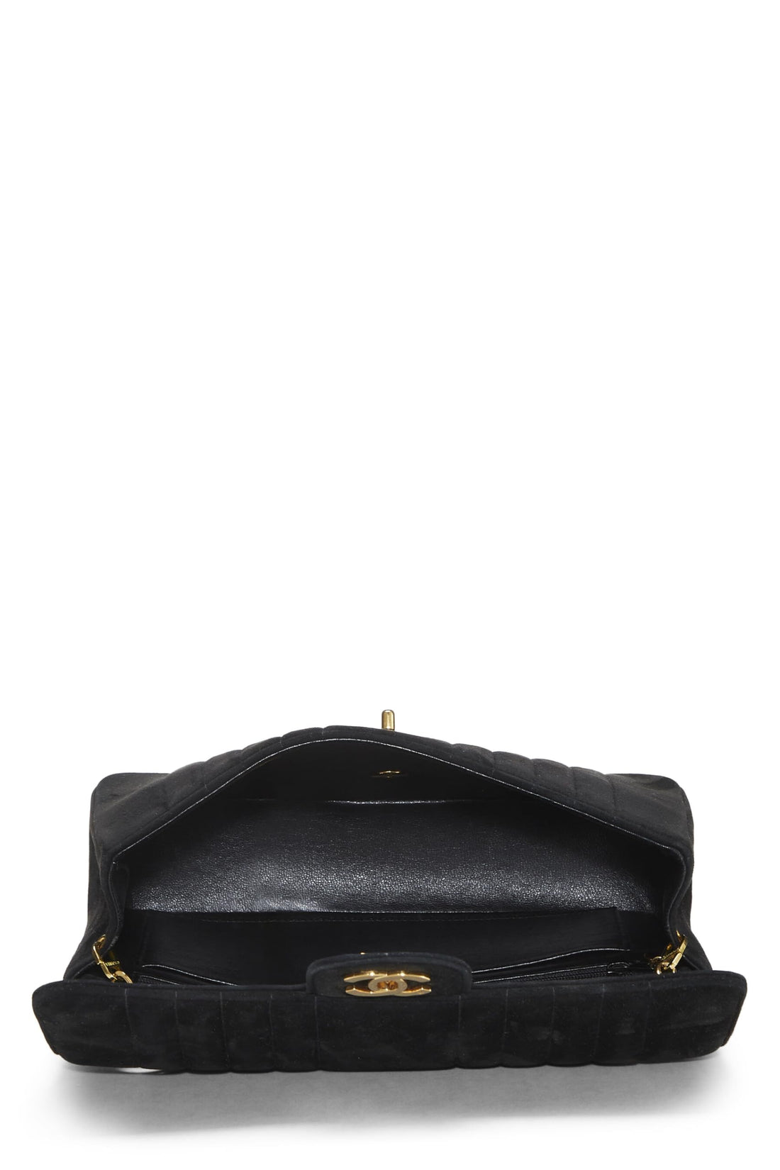 Chanel,  Black Vertical Suede Half Flap Medium, Black