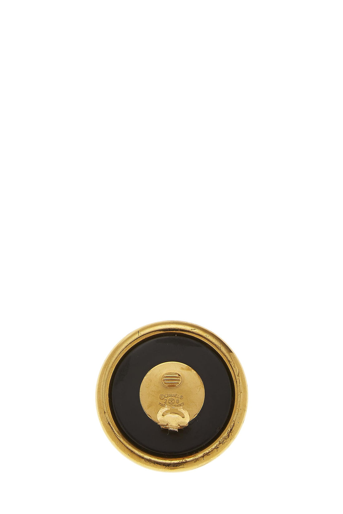 Chanel,  Black & Gold Faux Pearl Round Earrings Large, Gold