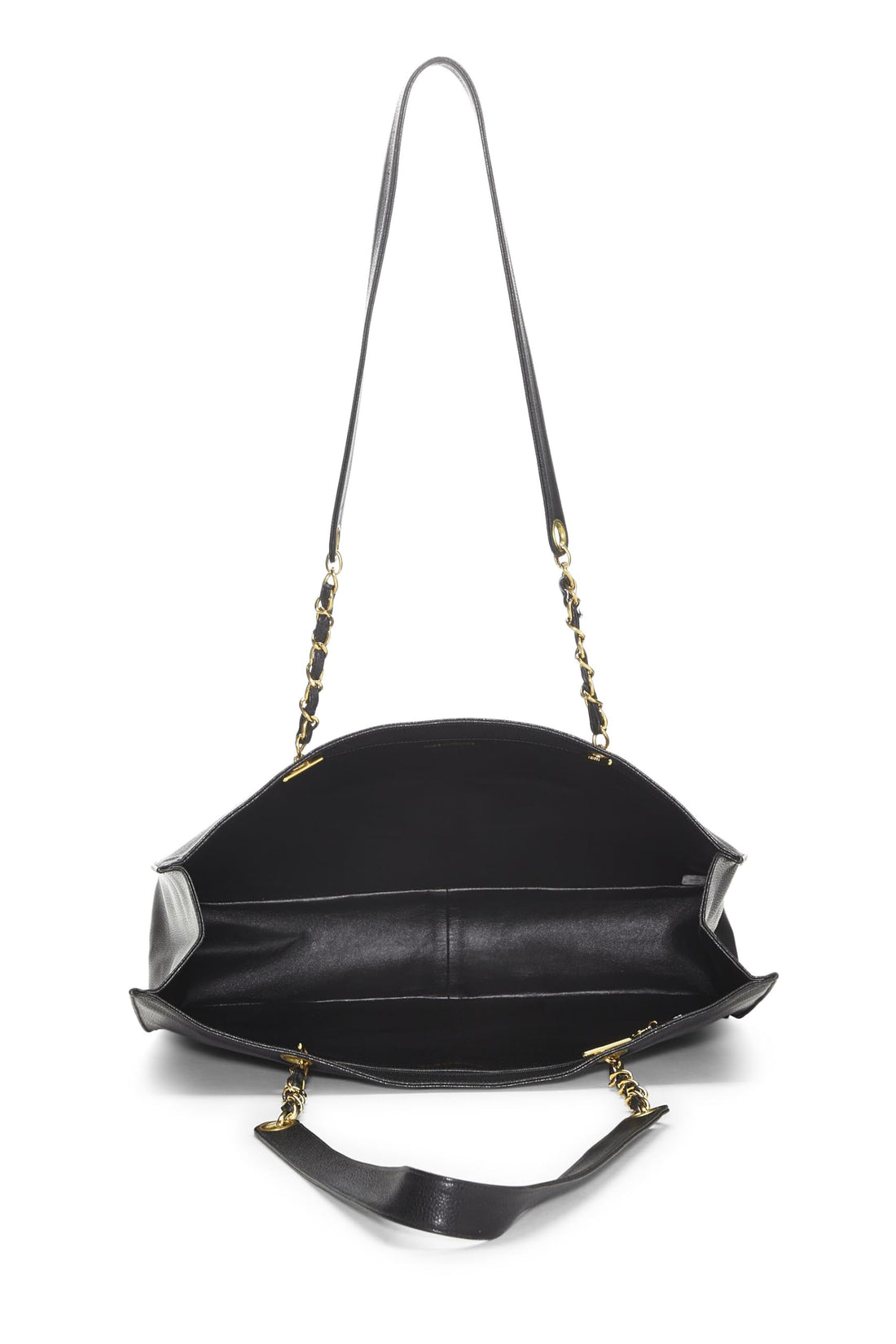 Chanel,  Black Caviar Flat Chain Handle Tote Medium, Black