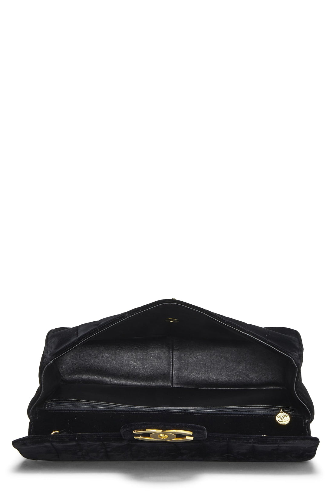 Chanel,  Black Vertical Velvet Half Flap Jumbo, Black