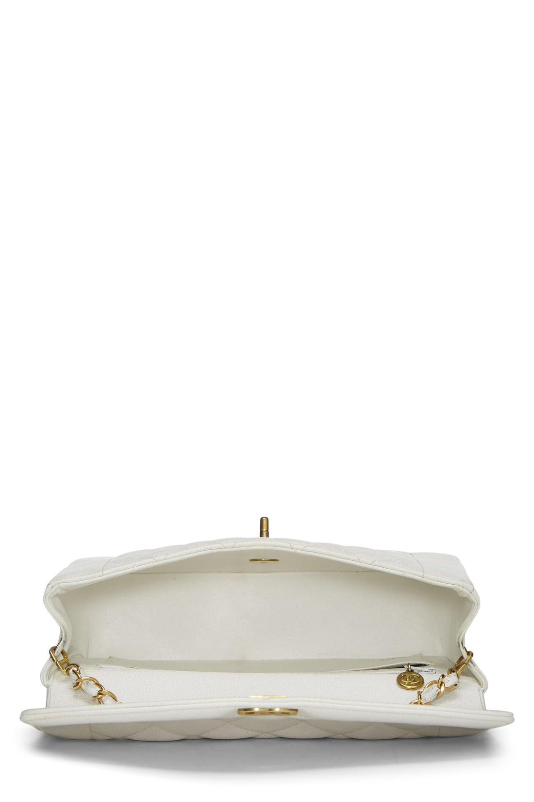 Chanel,  White Quilted Caviar Diana Flap Medium, White