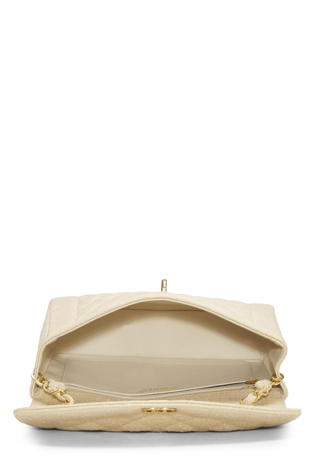 Chanel,  Beige Quilted Linen Classic Flap Medium, Beige