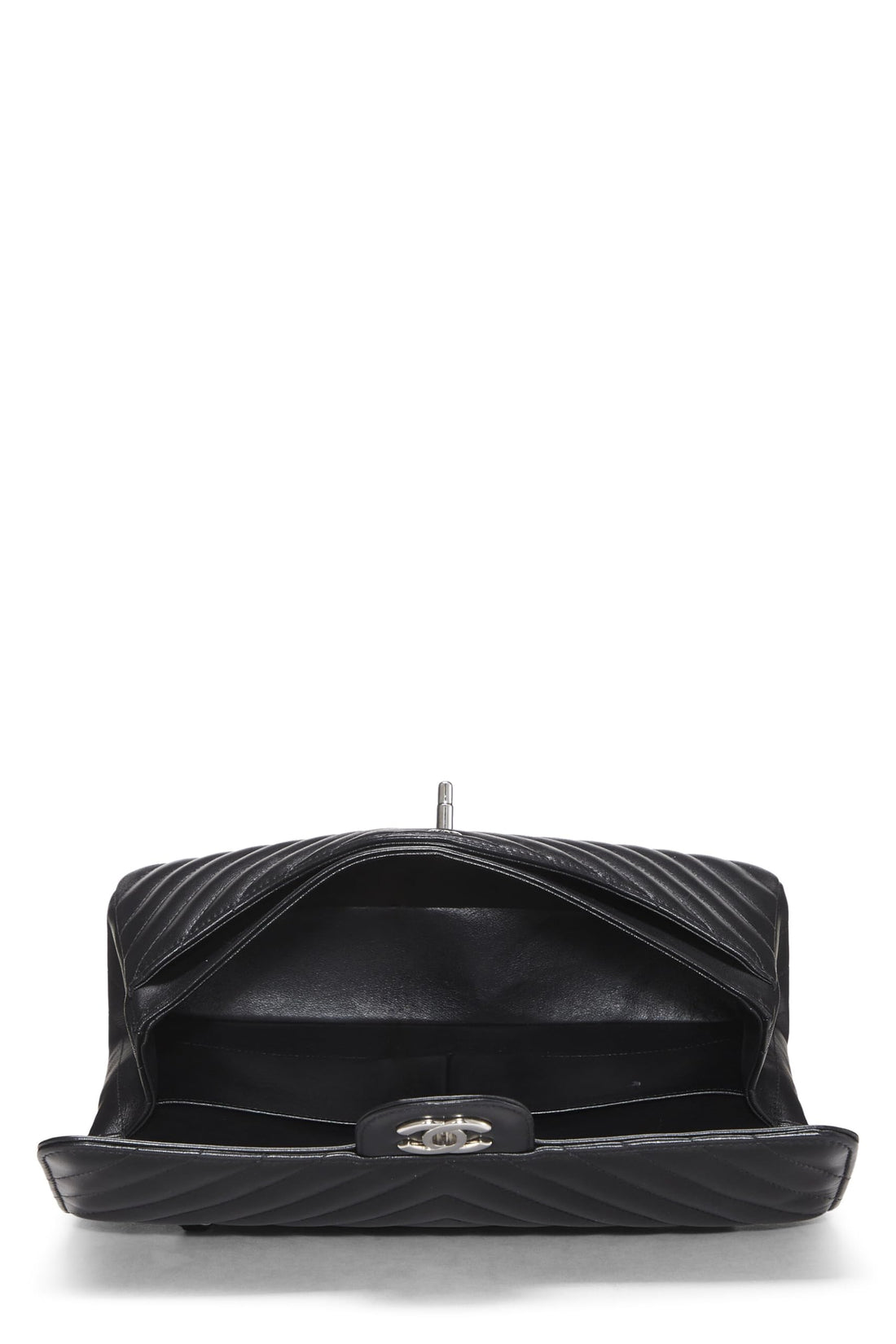 Chanel,  Black Chevron Lambskin Classic Double Flap Medium, Black