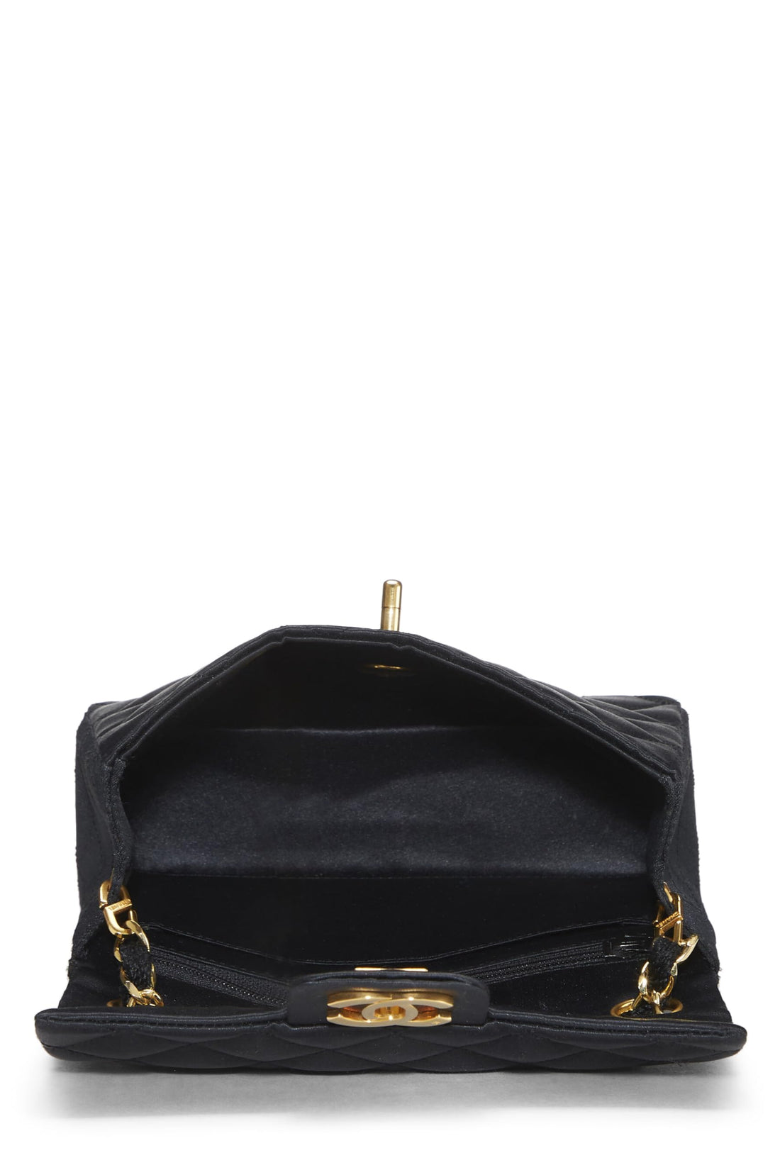 Chanel,  Black Quilted Satin Half Flap Mini, Black