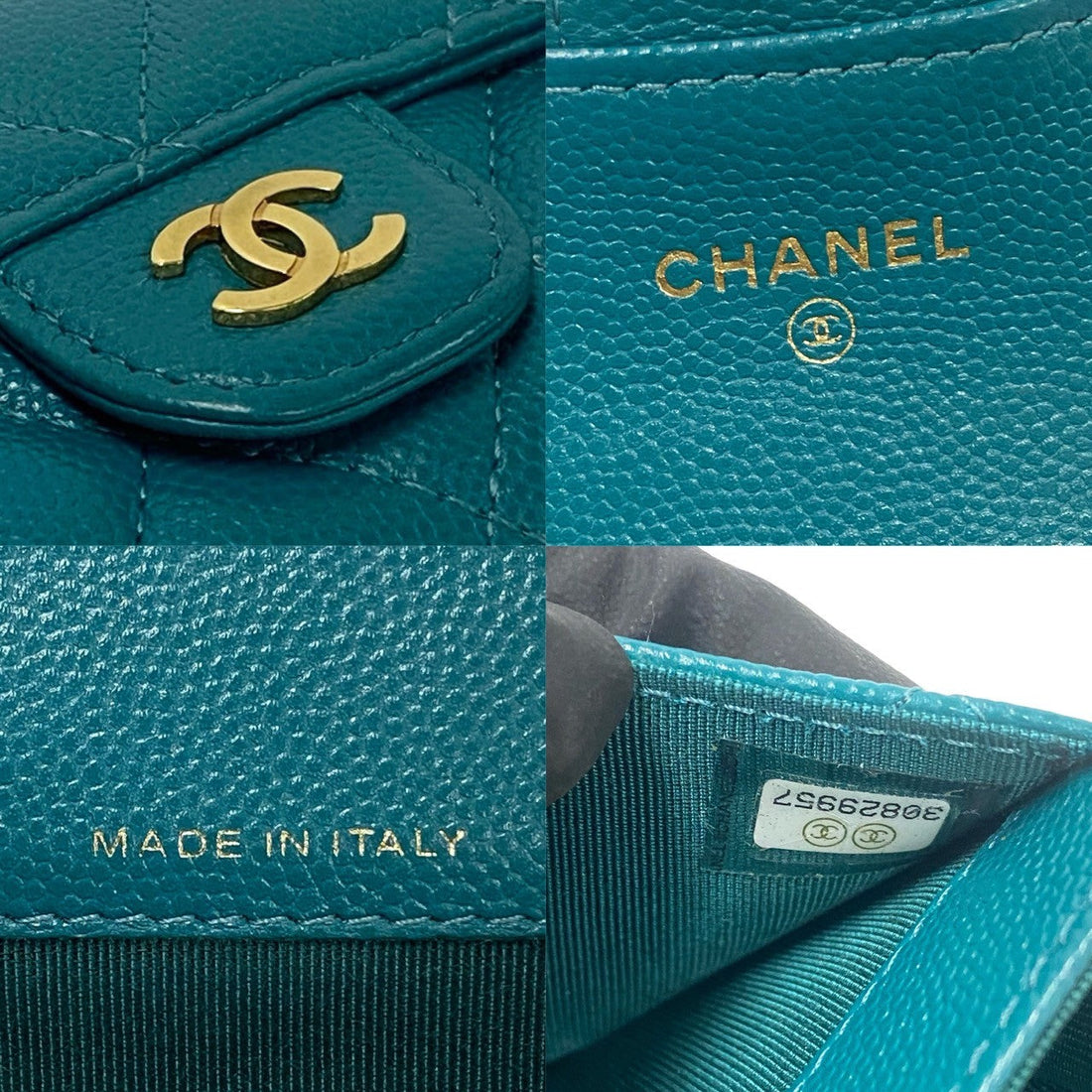 CHANEL Card Case Matt caviar skin green Matrasse