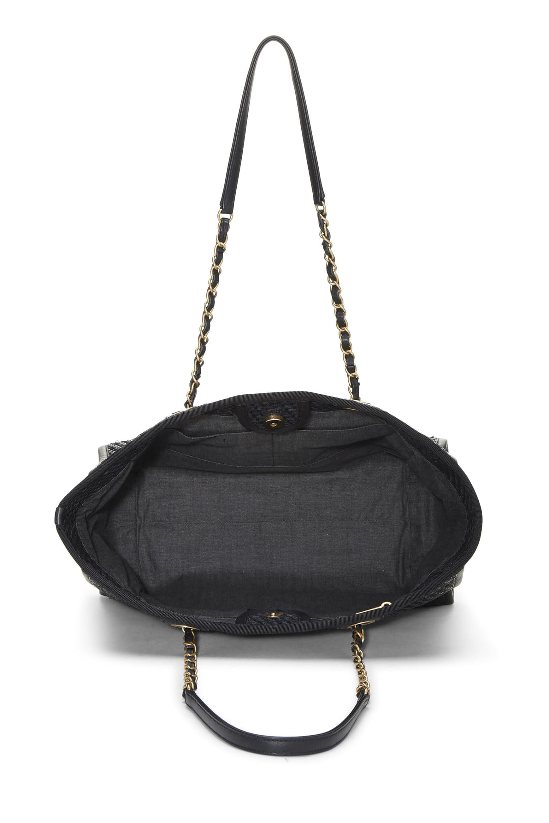 Chanel,  Black & Natural Woven Raffia Deauville Tote Medium, Black