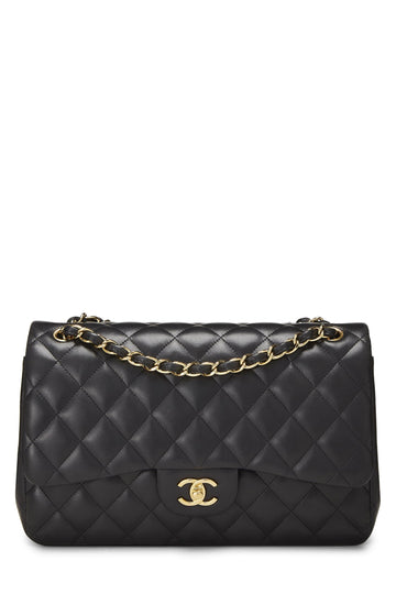 Chanel,  Black Quilted Lambskin New Classic Double Flap Jumbo, Black