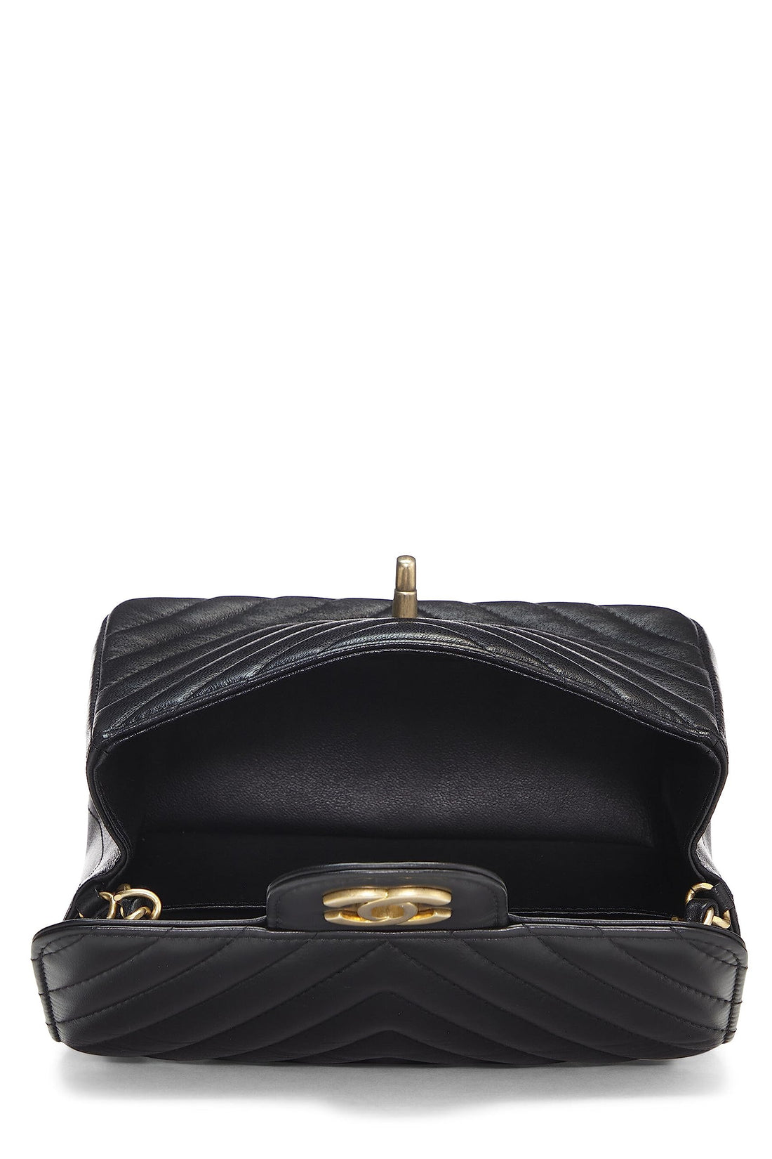 Chanel,  Black Chevron Lambskin Square Flap Mini, Black