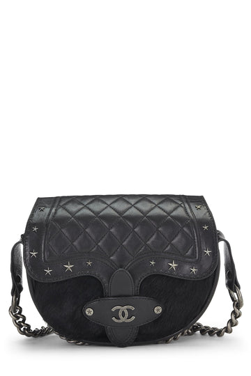 Chanel,  Paris-Dallas Black Quilted Calfskin Studded Saddle Bag, Black