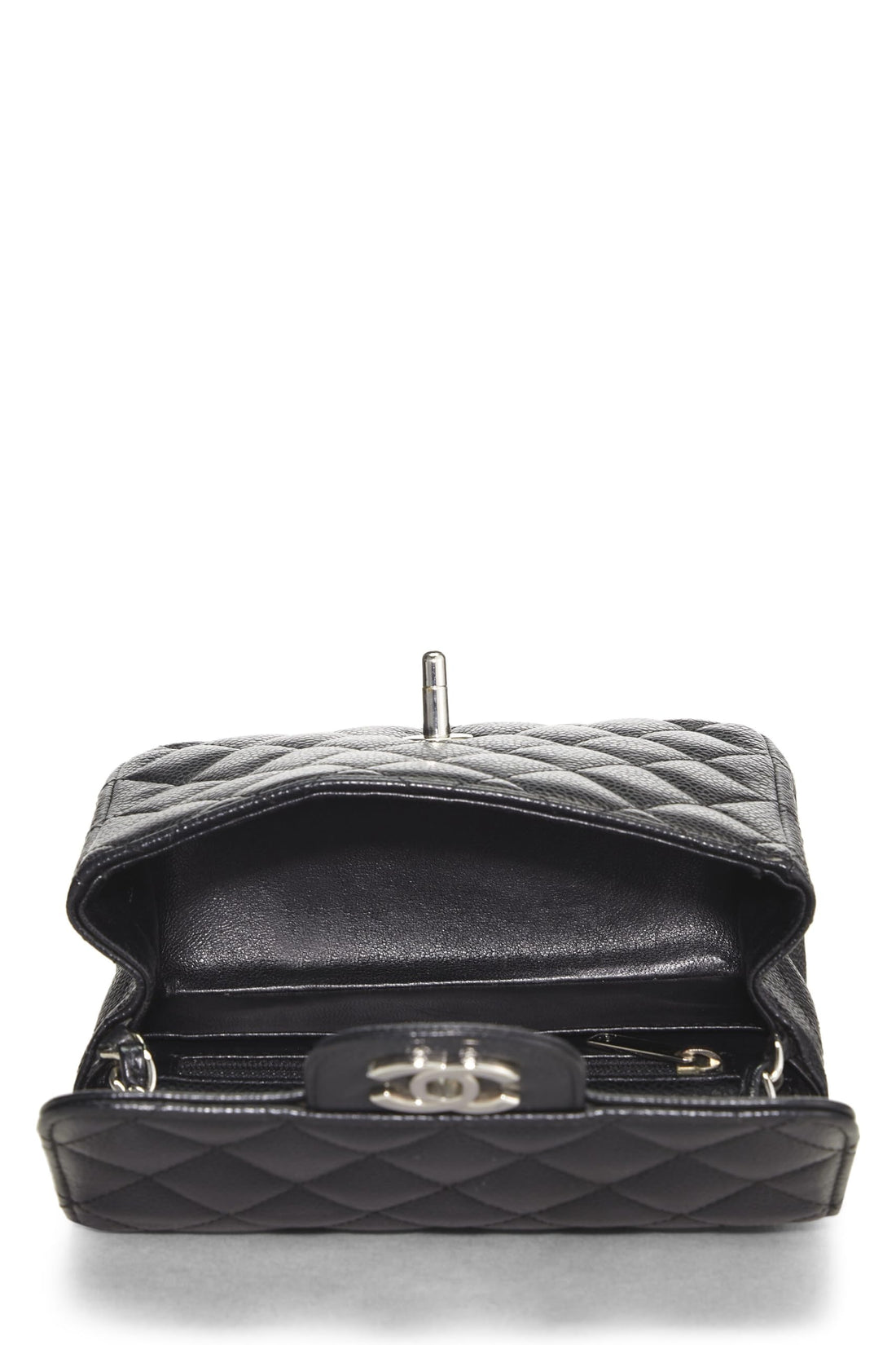 Chanel,  Black Quilted Caviar Classic Square Flap Mini, Black