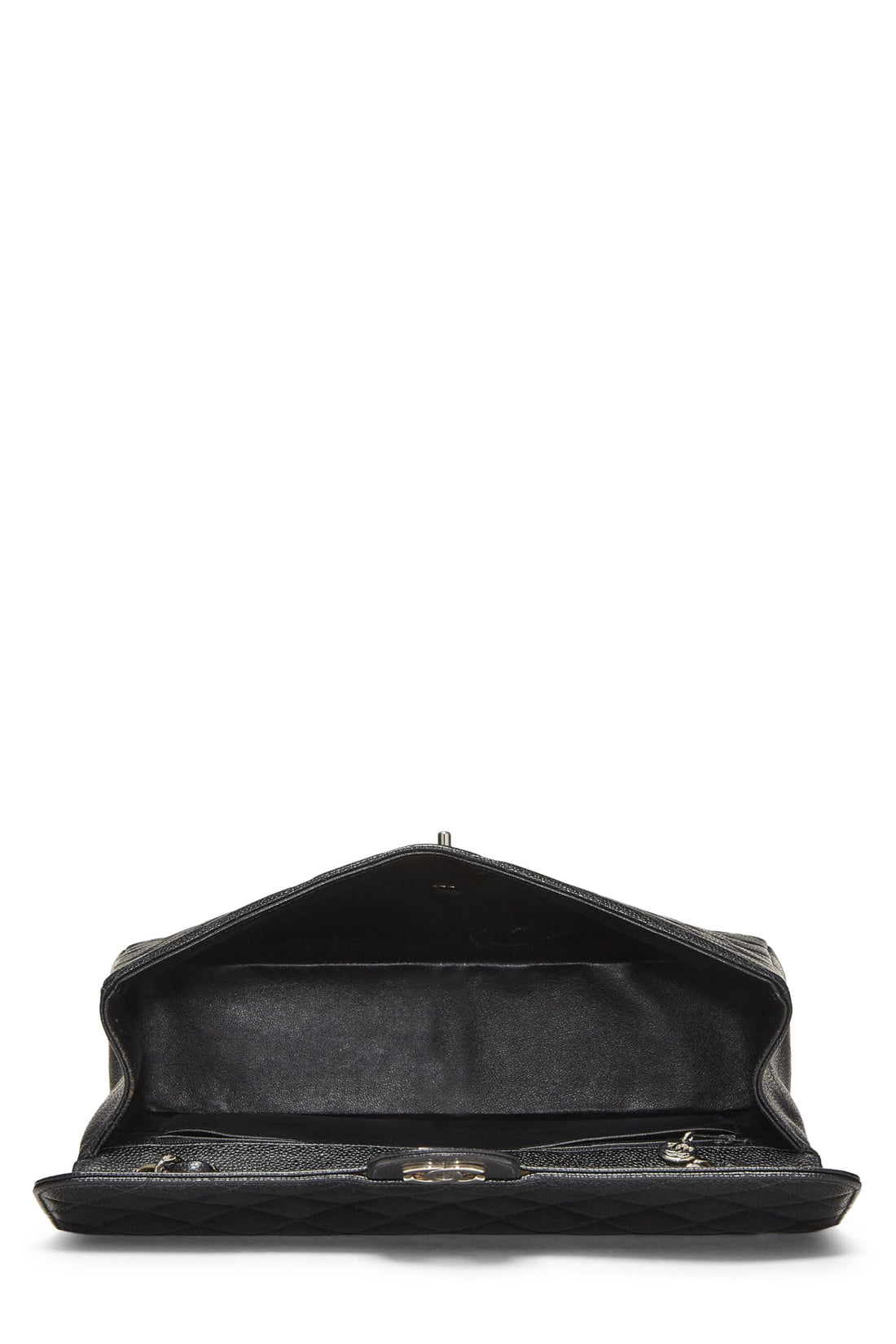 Chanel,  Black Quilted Caviar Half Flap Jumbo, Black
