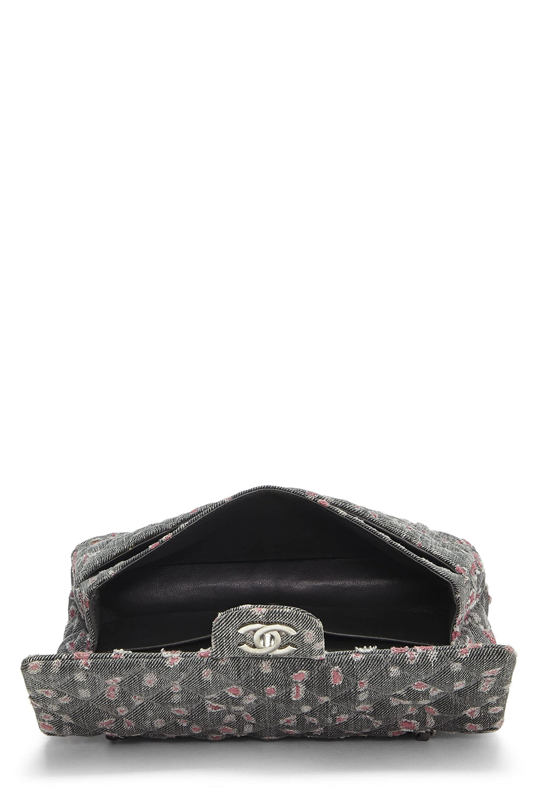 Chanel,  Grey & Pink Distressed Denim Classic Double Flap Medium, Pink