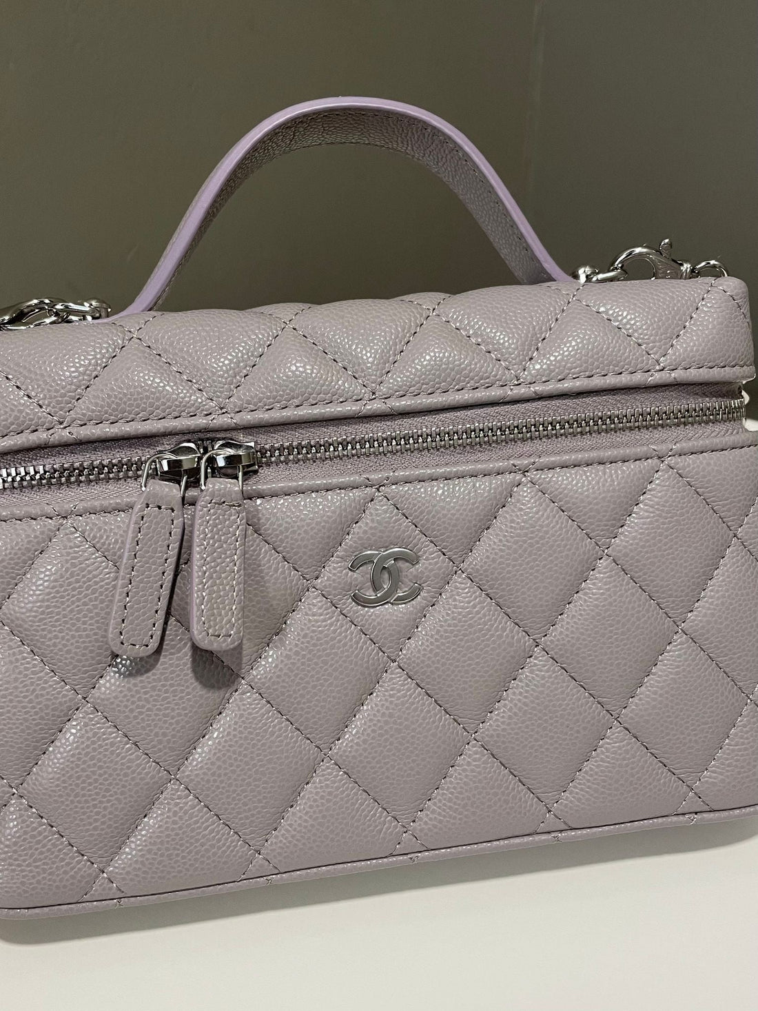 Chanel LP Quilted Top Handle Vanity Ash Lilac Grey Caviar