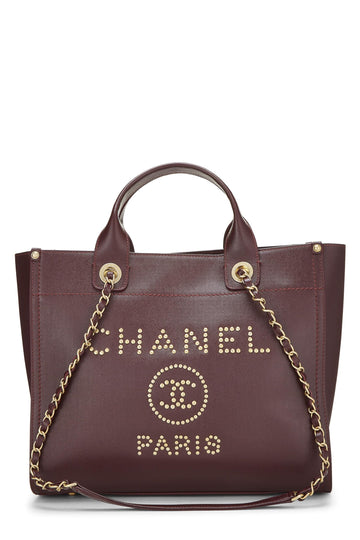 Chanel,  Burgundy Caviar Studded Deauville Shopper Small, Burgundy