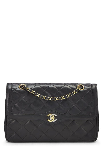 Chanel,  Black Quilted Lambskin Paris Limited Double Flap Jumbo, Black