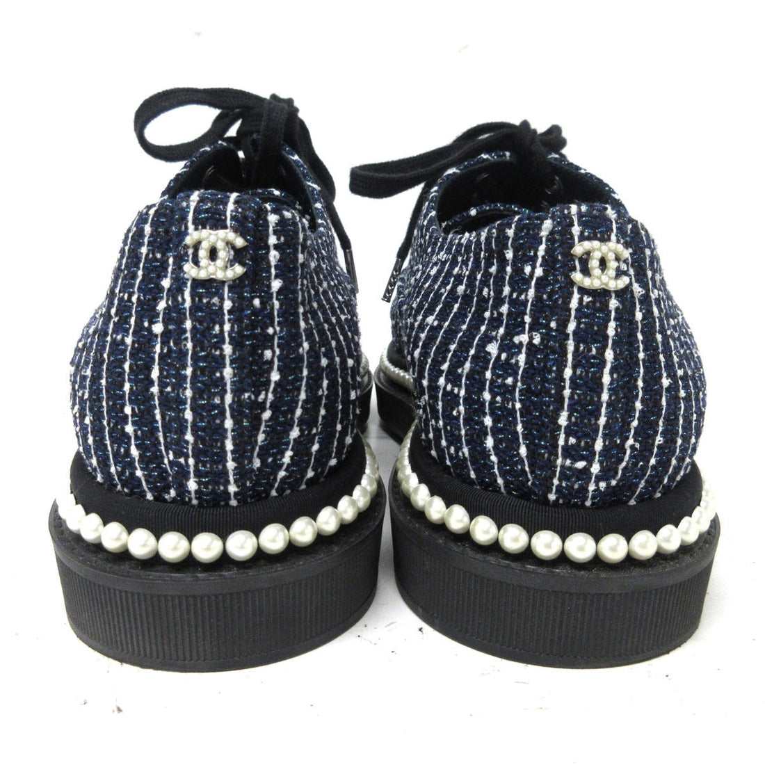 Chanel Tweed Grosgrain Pearl Sneaker 37