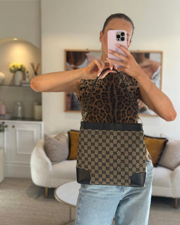 * * Gucci Black Monogram Shoulder Bag with Silver Hardware