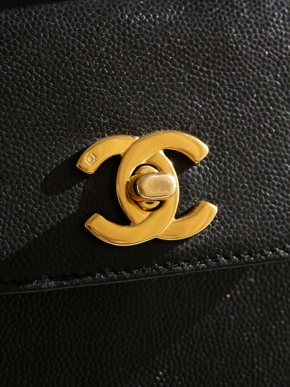 Chanel   1998 Kelly Black Caviar Leather 24K Gold Top Handle Bag
