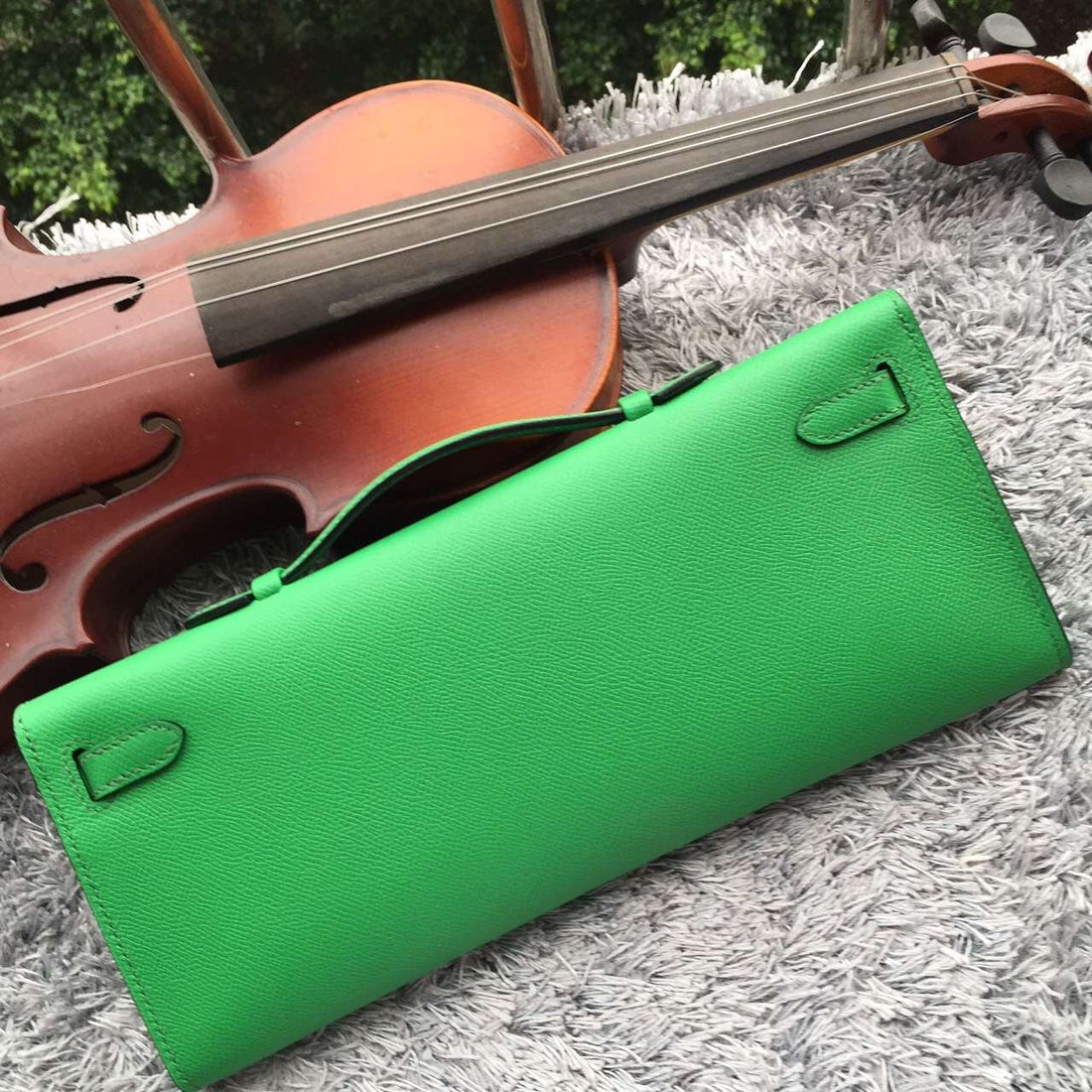 Hermes Bamboo Handcrafted Kelly Cut Clutch
