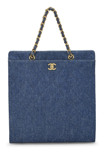 Chanel,  Blue Quilted Denim Tote Medium, Blue