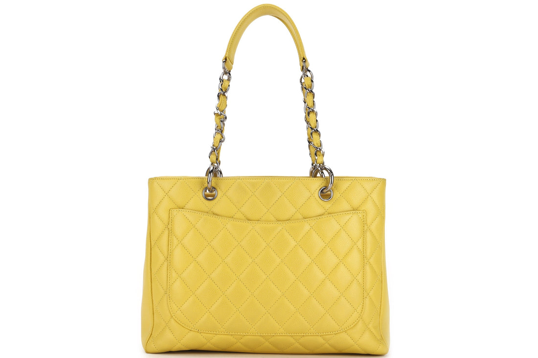CHANEL GST (1318xxxx) YELLOW CAVIAR LEATHER SILVER HARDWARE, WITH  & DUST COVER
