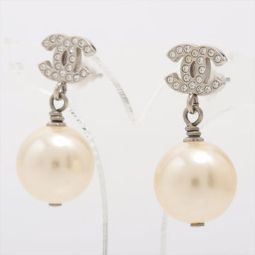 Chanel CC Pearl Drop Earrings Silver (Costume Jewellery)