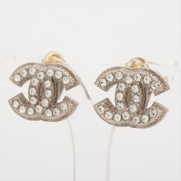 Chanel Coco Logo Rhinestone Silver Clip On Earrings