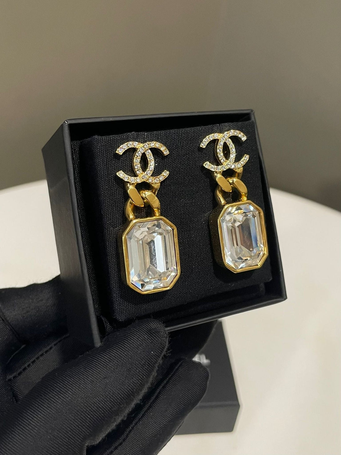 Chanel 21C CC Crystal Chain Drop Earrings