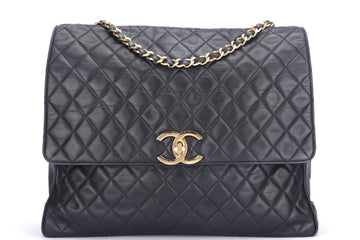 CHANEL   BLACK COLOR LAMBSKIN GOLD HARDWARE SHOULDER BAG (152xxxx) WIDTH 40CM, WITH DUST COVER, NO