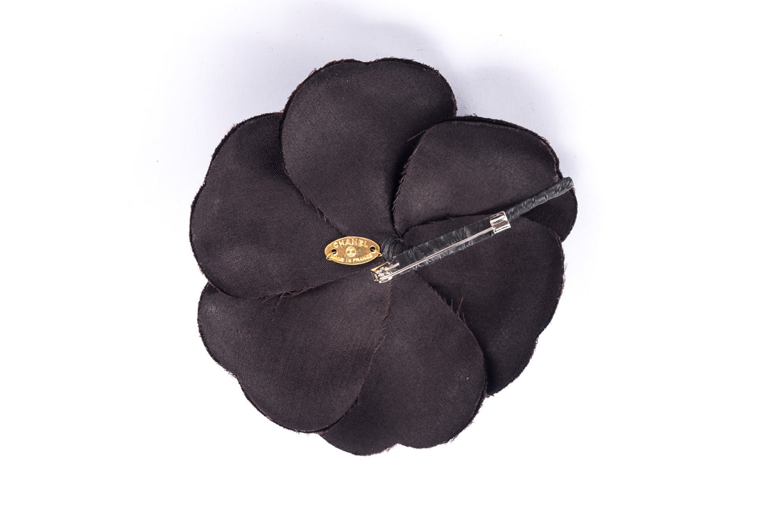 Chanel Camellia Brooch Satin Dark Brown Color, no Box