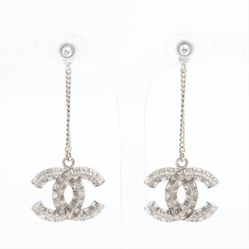 Chanel Coco Logo Silver Double sided Rhinestone Drop Earrings Costume Jewellery