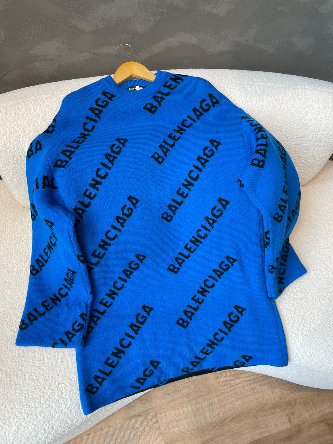 Balenciaga Allover Logo Long Sweater Blue / Black