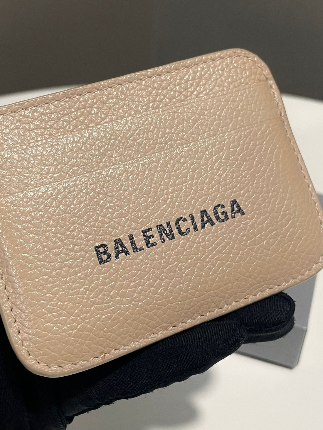 Balenciaga Cash Card Holder Beige Grained Calfskin
