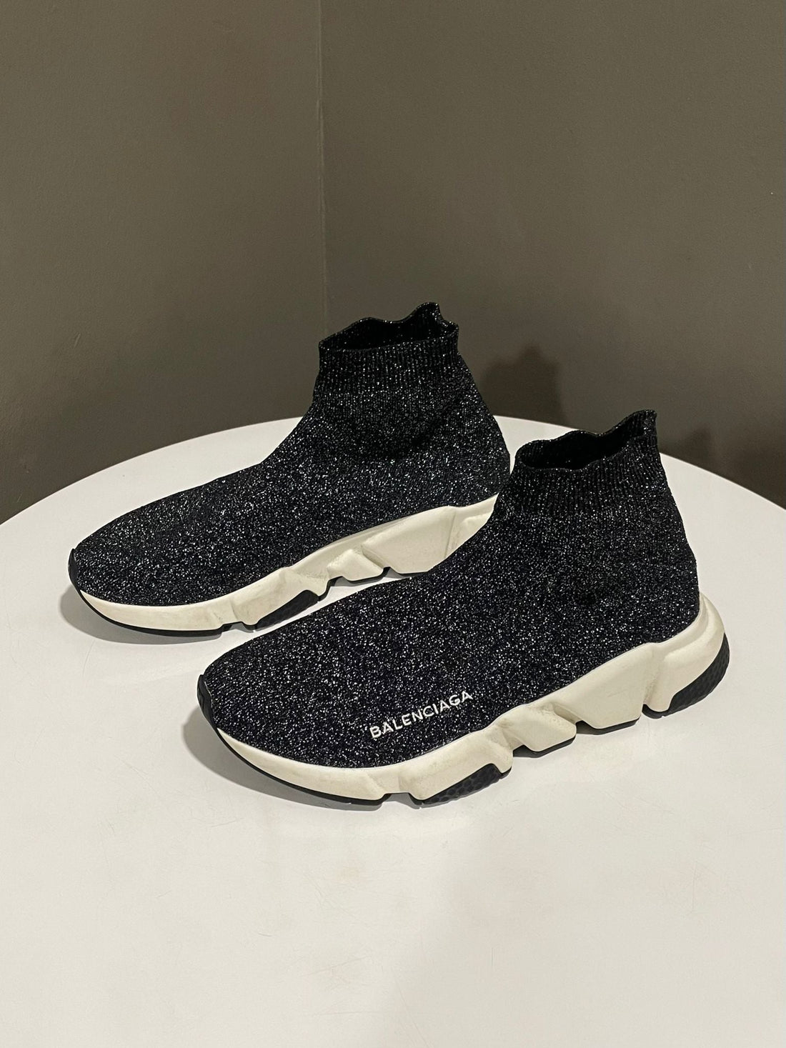 Balenciaga Speed Seakers Black Glitter Knit Fabric Size 36