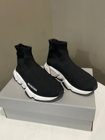 Balenciaga Speed Sneakers Black and White Knit Fabric Size 36