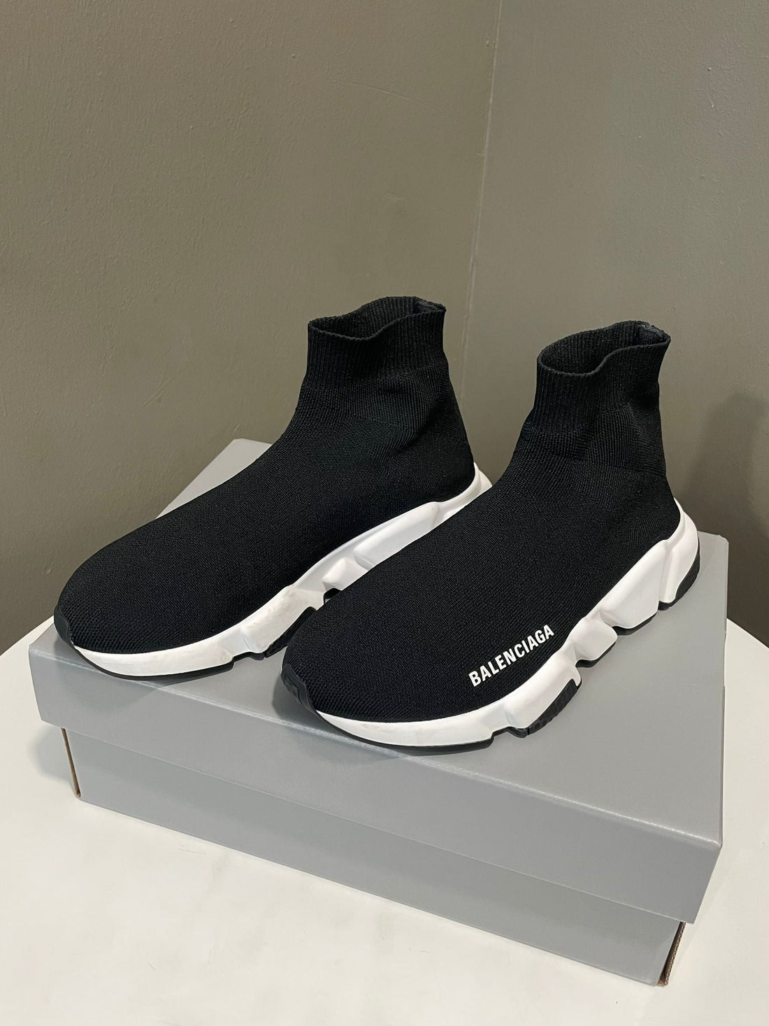 Balenciaga Speed Sneakers Black and White Knit Fabric Size 36