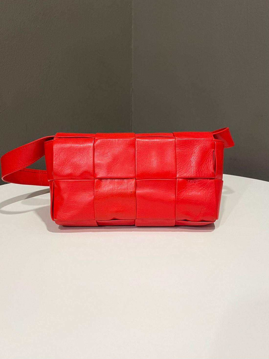 Bottega Cassette Belt Bag Vermilion Red Calfskin