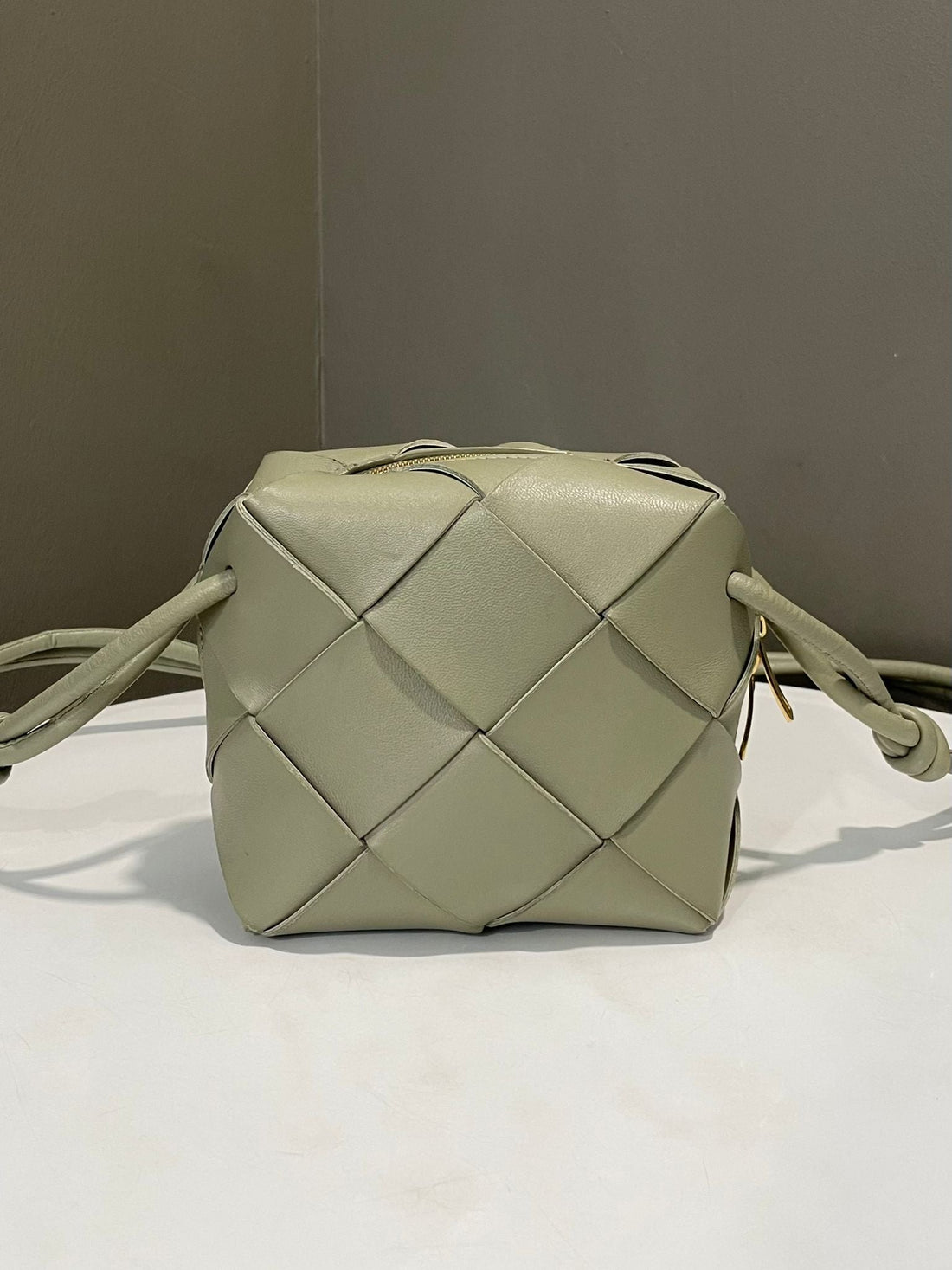 Bottega Veneta Mini Cassette Camera Bag Sage Green Intrecciato Leather