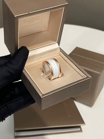 Bvlgari B.zero1 Ring 18K Rose Gold White Ceramic Size 53