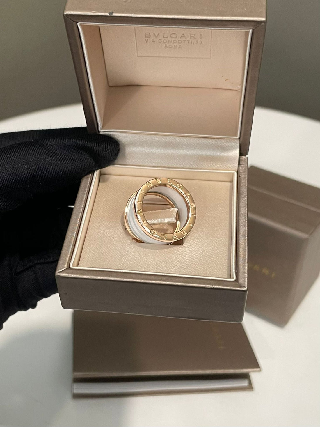 Bvlgari B.zero1 Ring 18K Rose Gold White Ceramic Size 53