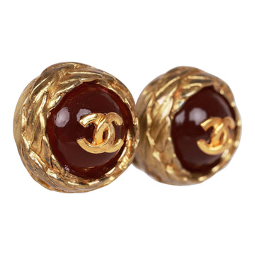 Chanel   24K Gold Plated CC Red Gripoix Stud Earrings