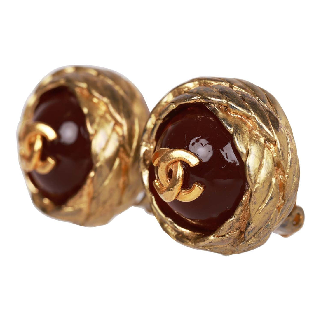 Chanel   24K Gold Plated CC Red Gripoix Stud Earrings